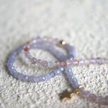 手環 二月誕生石 紫水晶 坦桑石 彈性繩 - 一半一半 -