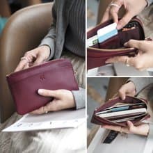Doona (Burgundy): Long wallet, zip wallet, soft cow leather, Slim , Dark Red