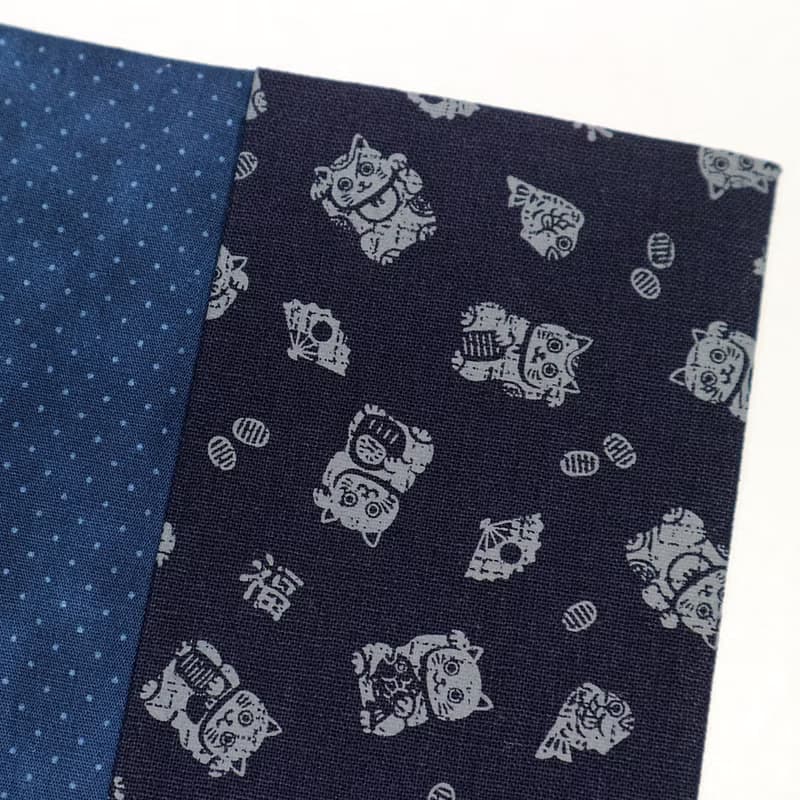 A5 可調式 媽媽手冊 布書衣 布書套 - 日本 招財貓 (藍)