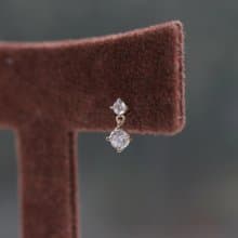 14K 珠珠墜鑽鎖珠耳環 (前鎖 平底 圓餅) (單個) 耳骨  不退色