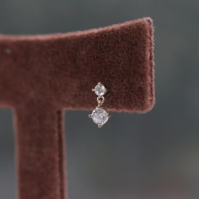 14K 珠珠墜鑽鎖珠耳環 (前鎖 平底 圓餅) (單個) 耳骨  不退色