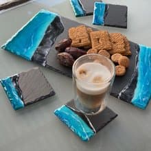 Beach slate coasters and resin ocean cheese board  海洋 3d列印 餐盤 盤子 砧板 切菜板 杯墊 藍染