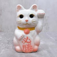 【晶彩必勝】日本清水燒招財貓 | 花結晶 桃白 必勝 左 特小