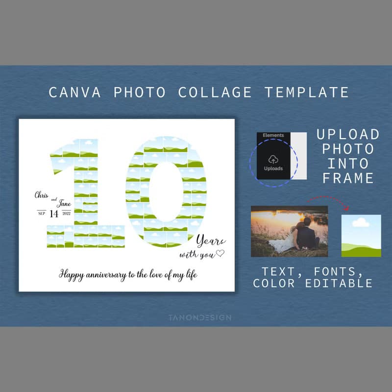 【數位】Number Photo collage Editable Canva Template, Anninersary Gift, Brthday Gift