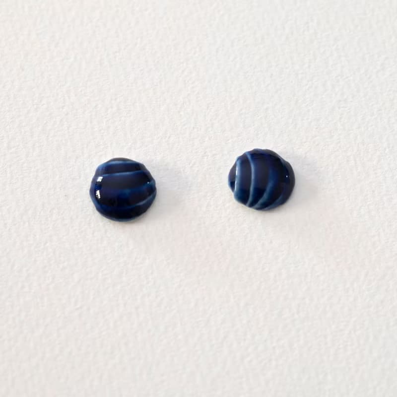 瓷器耳環  小圓圈鈷藍耳針一對