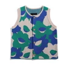 寶寶 幼生禮物 童裝 全棉水仙花圖案開胸針織背心 - 藍綠水仙花