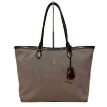 本物 PRADA プラダ トートバッグ ジャガード ロゴ ブラウン 1BG158 中古品