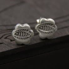 Real 925 Sterling Thai Silver Retro Totem Carved Fish Studs for Women Earrings