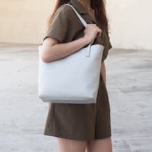 內外雙色翻轉包(加大肩背版) 淺灰 X 抹茶綠