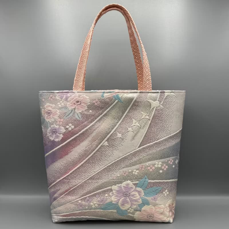 着物 帯 帯締め ハンドメイド トートバッグ リメイク ピンク 百合
