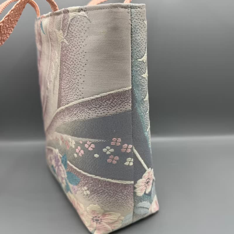 着物 帯 帯締め ハンドメイド トートバッグ リメイク ピンク 百合