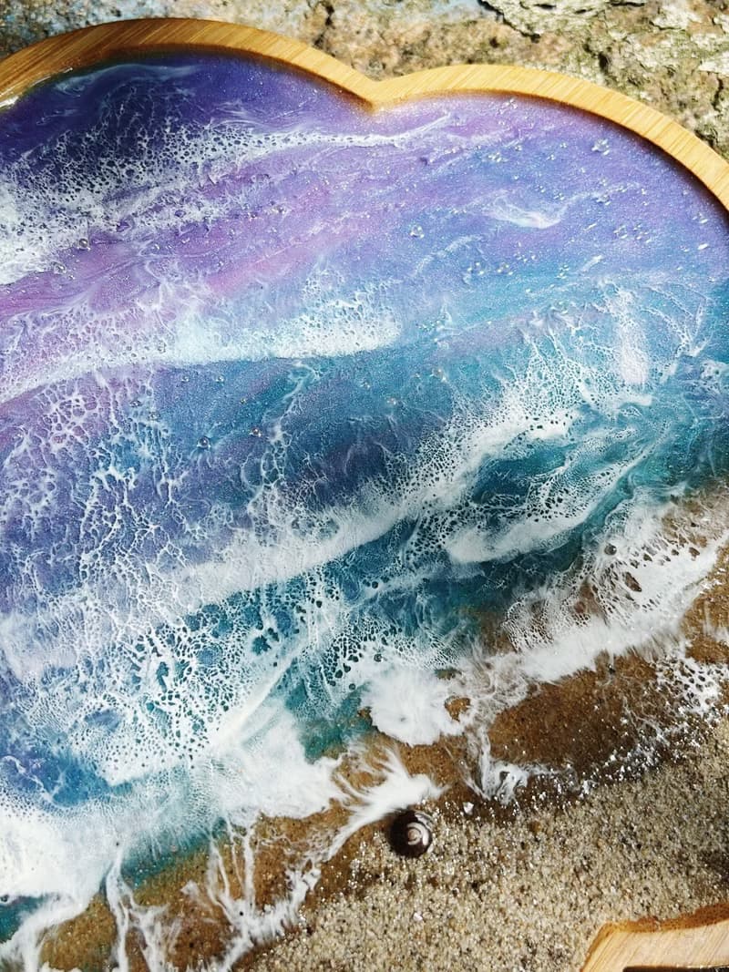 【現貨】紫藍色波浪紋海浪花形竹盤