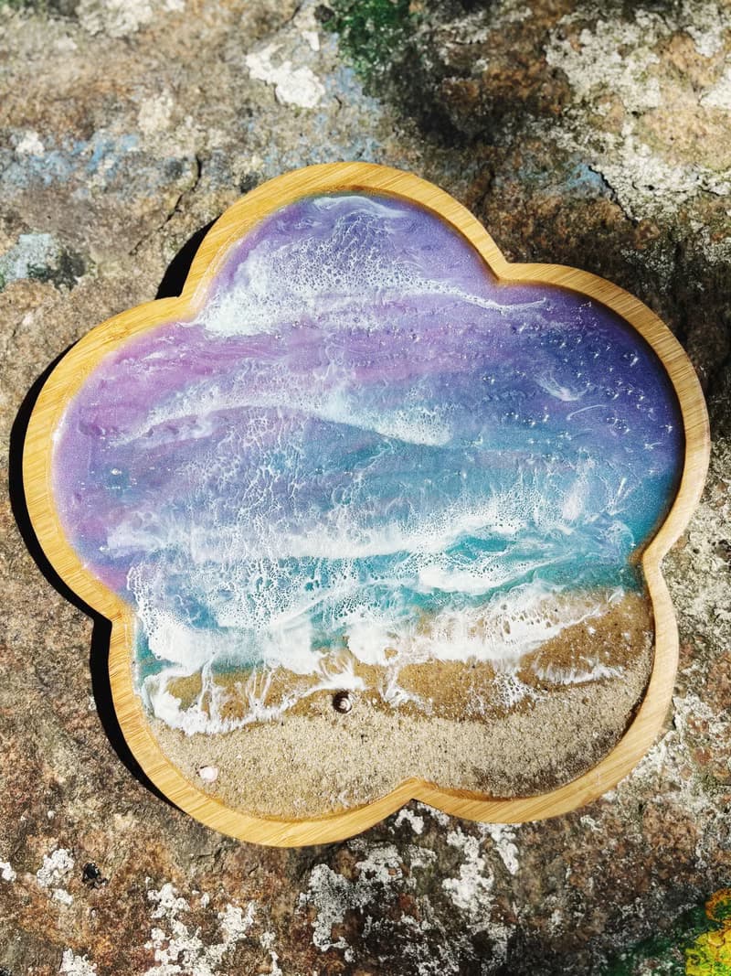 【現貨】紫藍色波浪紋海浪花形竹盤
