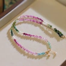 天然彩虹碧璽項鏈鎖骨鏈搭配淡水珍珠小眾溫柔設計聖誕禮物送女生