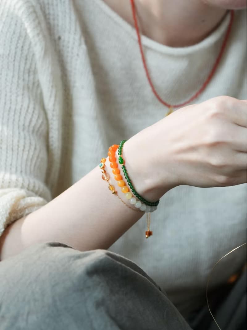 原創緬甸黃玉銀杏葉手鏈漸變文玩手工手串