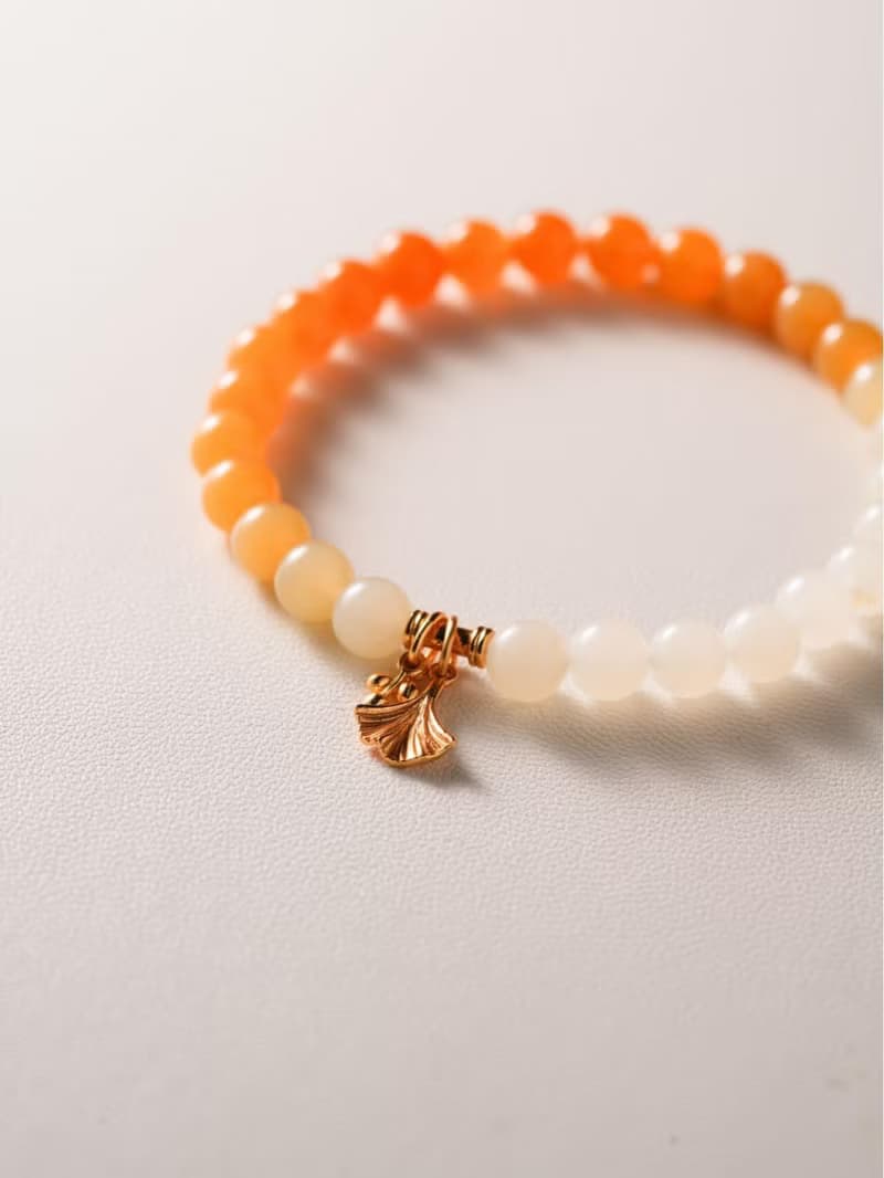 原創緬甸黃玉銀杏葉手鏈漸變文玩手工手串