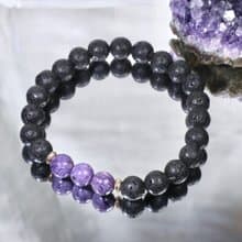 【暮紫】守護系列│紫龍晶×黑火山石×純銀水晶手鍊 心靈御守