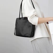 软皮 托特包日式手工方包黑色 休闲女包多功能手提 大号