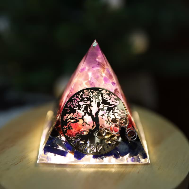 【母親節禮物】透明感生命之樹紫水晶智慧奧剛金字塔Orgonite水晶
