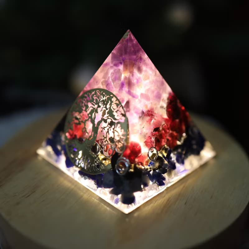 【母親節禮物】透明感生命之樹紫水晶智慧奧剛金字塔Orgonite水晶