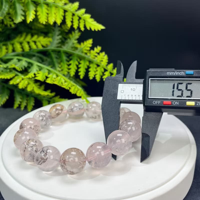 高品質仙女粉天然小樹水晶手串 異象半盆發財樹軟錳礦手錬 15.5mm