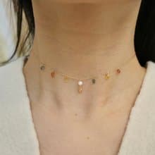 彩色藍寶石項鍊 愛心吊墜 akoya珍珠項鍊 10k金鎖骨鍊 長度可調節