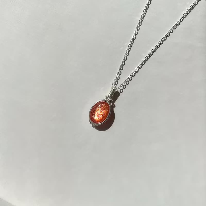太陽石吊墜 日光石吊墜 金草莓石手工純銀項鍊 強火彩金太陽石