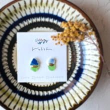 【再販】シー陶器 グリーン レア シーグラス 金継ぎ ピアス イヤリング ノンホールピアス