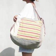 手工棉麻拼接設計後背包/肩背包/斜背包/側背包-幾何色塊三用包