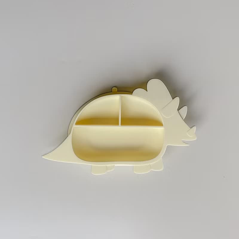 Besovida I 恐龍全矽膠學習餐盤－三角龍 (淡檸黃)