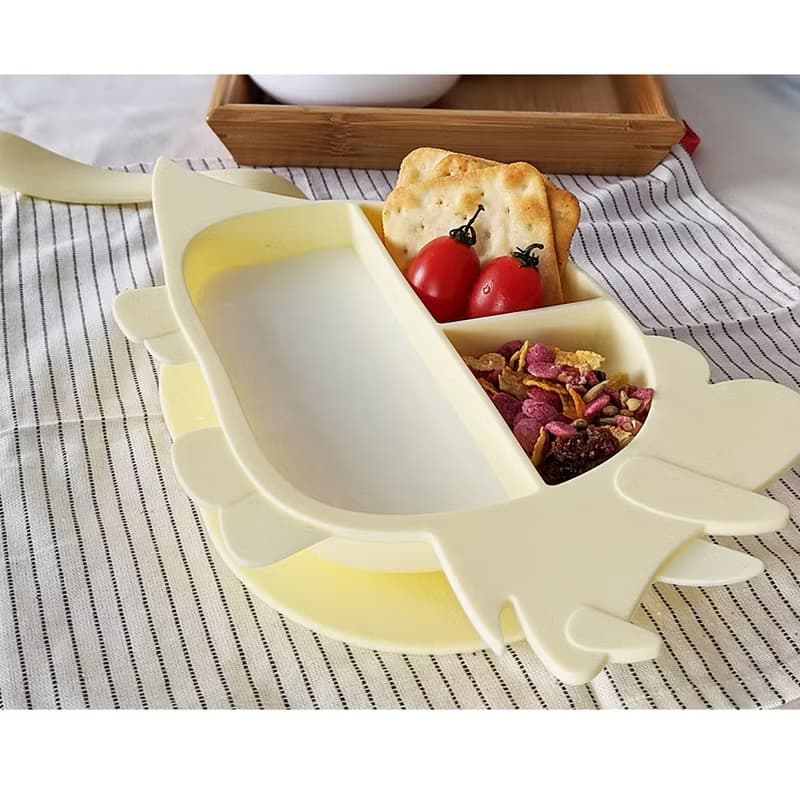 Besovida I 恐龍全矽膠學習餐盤－三角龍 (淡檸黃)