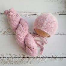Pink Melange Fluffy Newborn Hat with Wrap, Knitted Photo Props