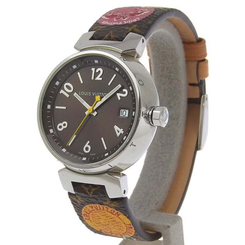 【日本直送】ルイ・ヴィトン LOUIS VUITTON タンブール 腕時計 Q1311 SS×レザー クオーツ アナログ表示 ブラウン文字盤【中古】