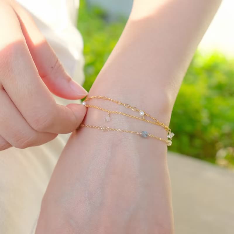 小雪球 拉長石手鍊 黃水晶 14K 包金 注金 水洗不退色