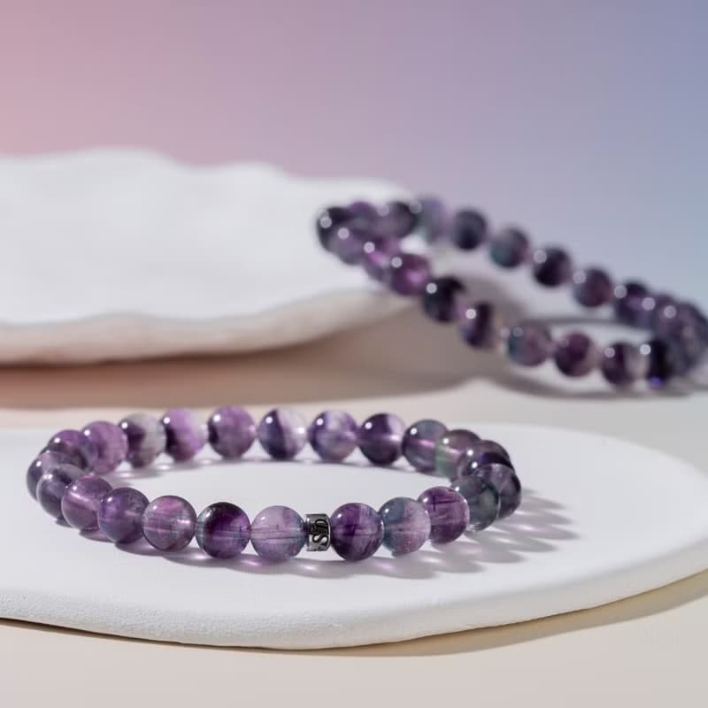 千層紫螢石天然能量水晶手串7-8mm D16902