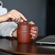 送禮紫砂壺茶壺梵匠  柱础杯 底槽青紫砂盖杯 宜兴原矿紫砂壶紫砂