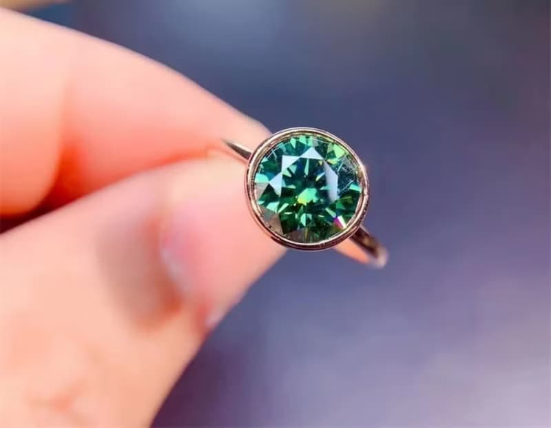 2 Ct Green Moissanite Ring, Moissanite Silver Ring, D Color Moissanite