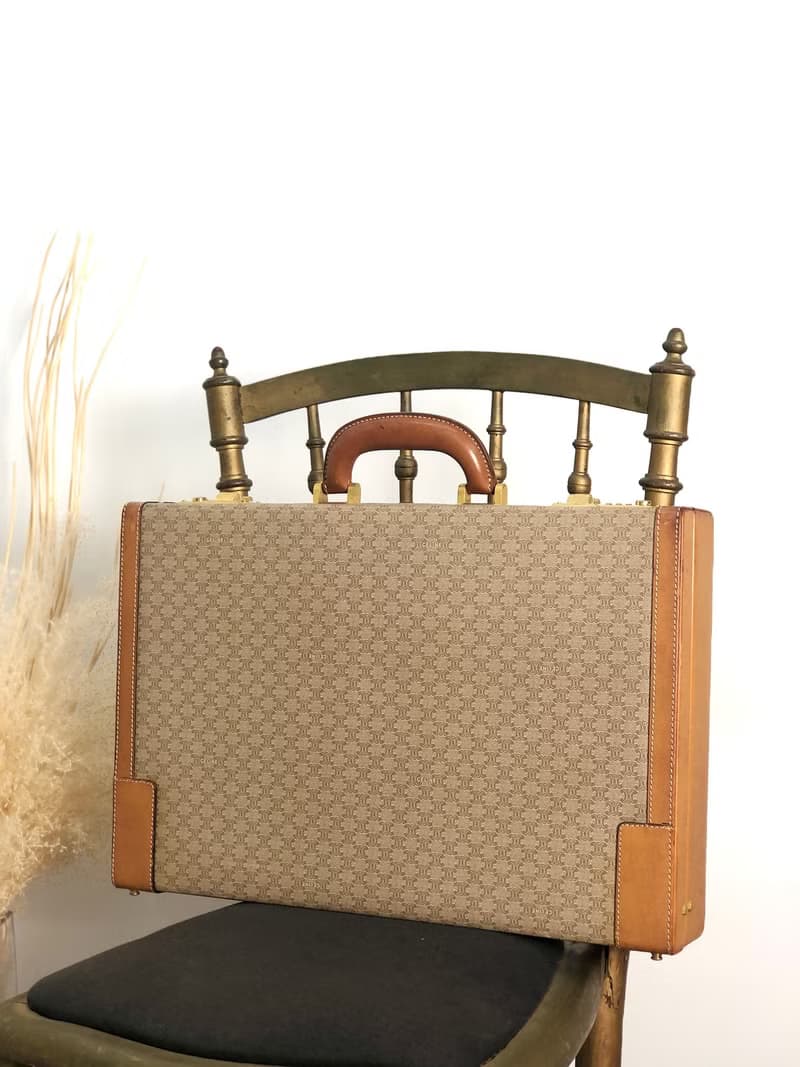 【 日本直送　名牌中古包 】CELINE セリーヌ マカダム トランク ベージュ PVC レザー アタッシュケース vintage ヴィンテージ mp7ck6