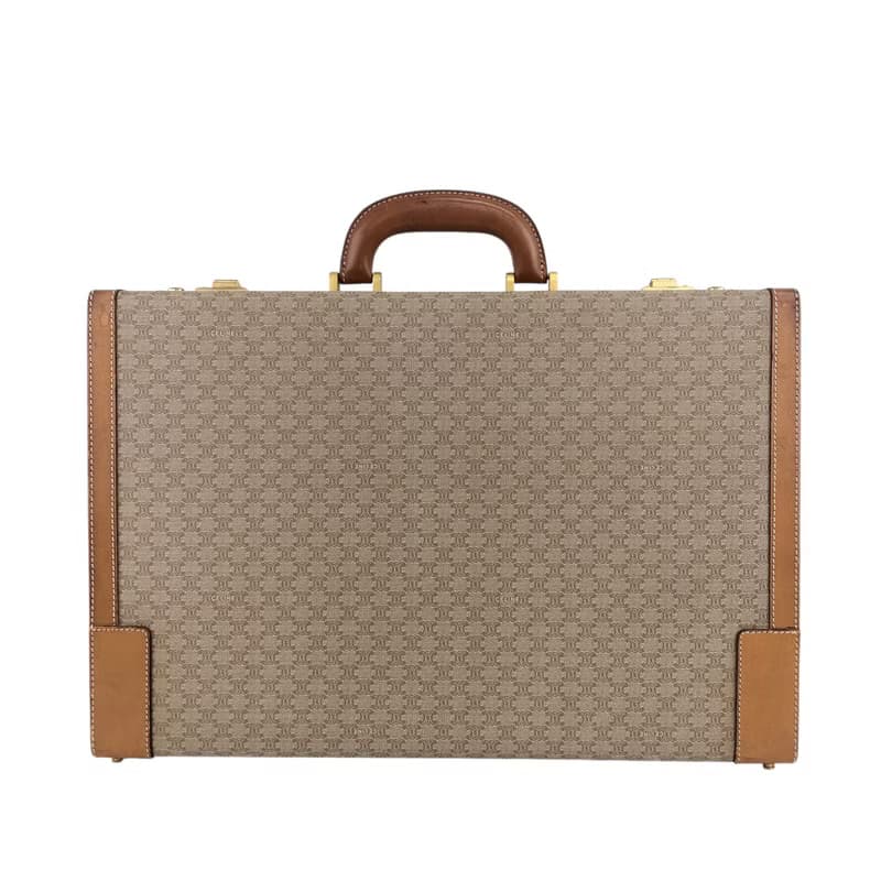 【 日本直送　名牌中古包 】CELINE セリーヌ マカダム トランク ベージュ PVC レザー アタッシュケース vintage ヴィンテージ mp7ck6