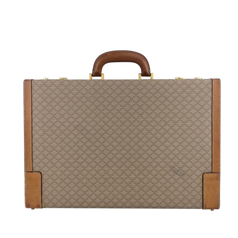 【 日本直送　名牌中古包 】CELINE セリーヌ マカダム トランク ベージュ PVC レザー アタッシュケース vintage ヴィンテージ mp7ck6