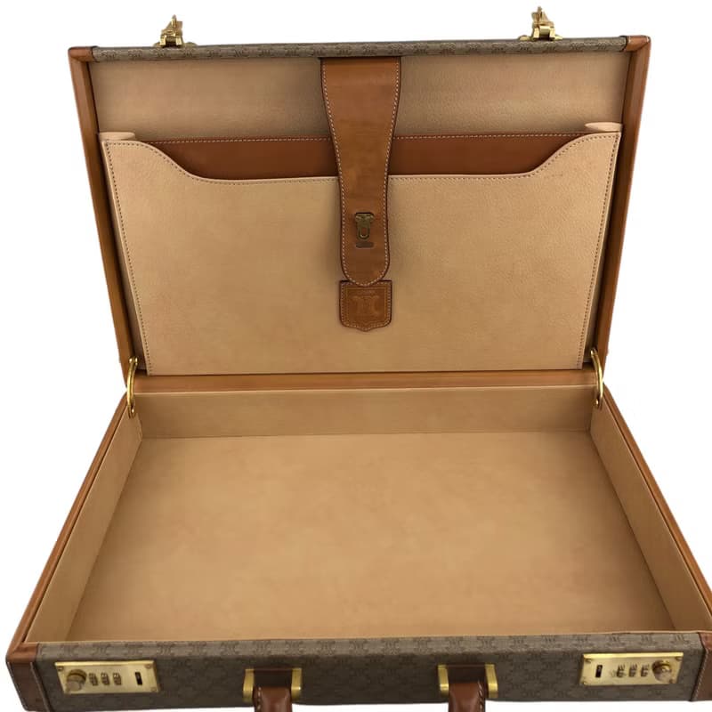 【 日本直送　名牌中古包 】CELINE セリーヌ マカダム トランク ベージュ PVC レザー アタッシュケース vintage ヴィンテージ mp7ck6