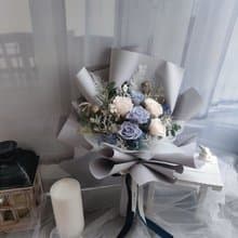 莫蘭迪-灰藍 永生花束  韓式不凋花束畢業 老師禮物