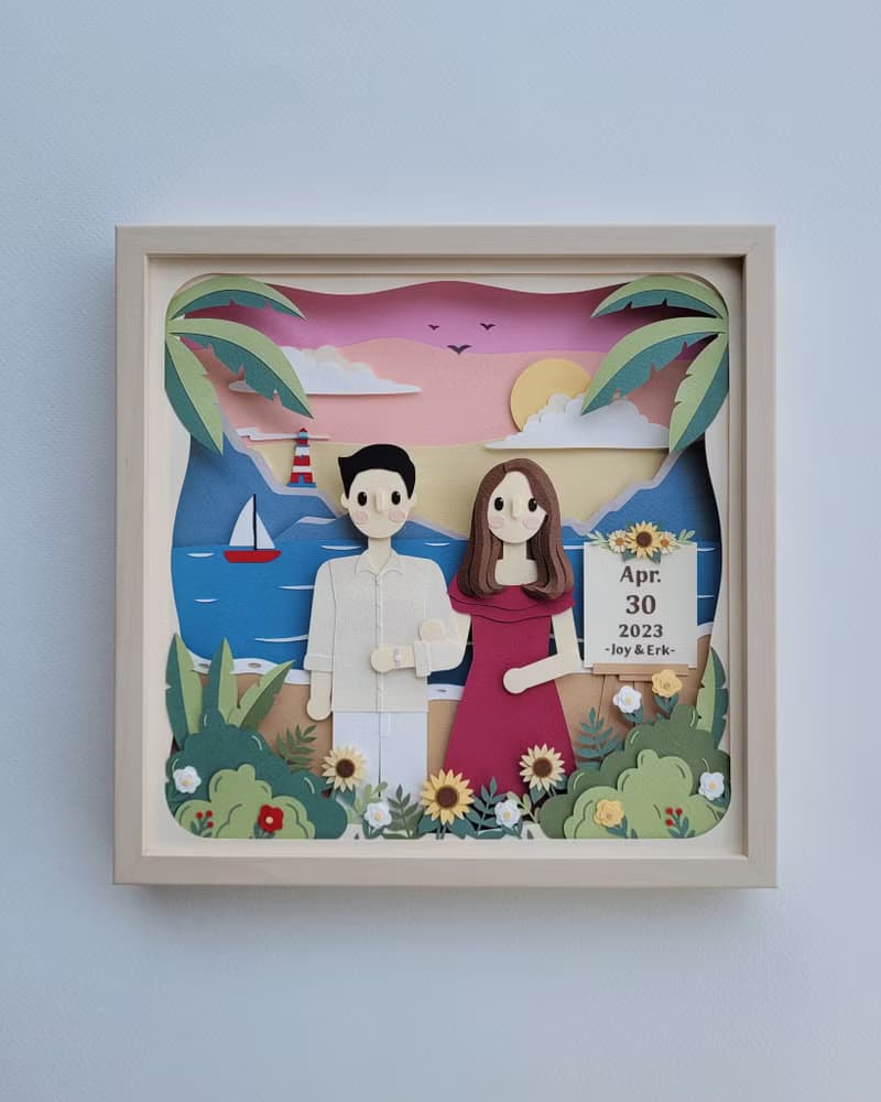 Special custom papercut frame : wedding day theme.