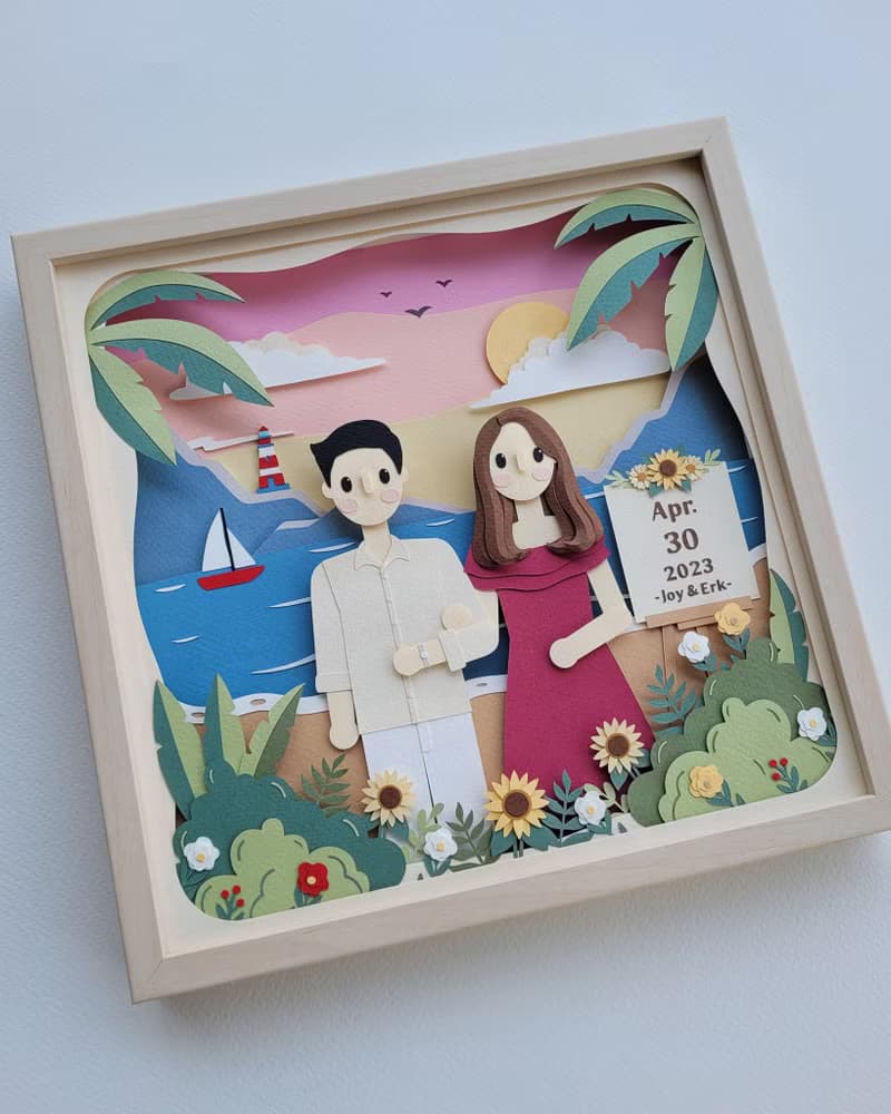 Special custom papercut frame : wedding day theme.