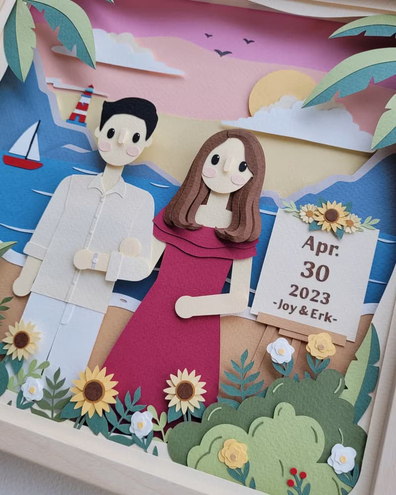 Special custom papercut frame : wedding day theme.