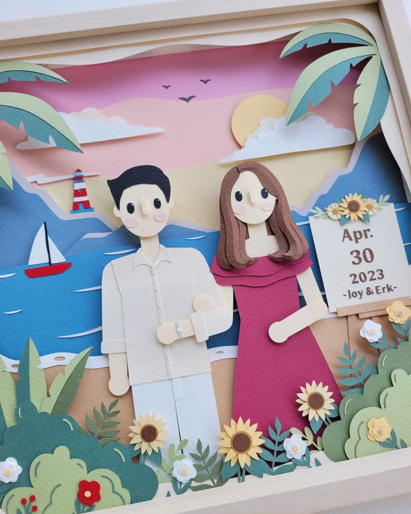 Special custom papercut frame : wedding day theme.