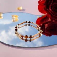 風中奇緣。紅虎眼 石榴石 黃水晶 14K包金 水晶礦石設計手鍊