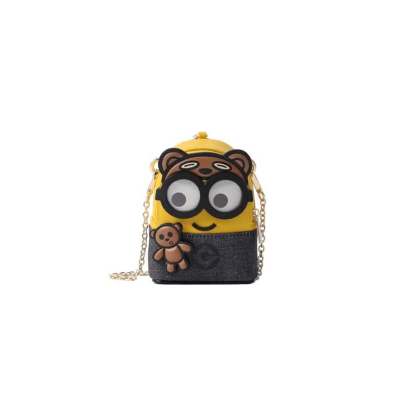 【滿額贈】Minions Bob &Tim 牛仔布配牛皮迷你斜揹袋 免運 送禮