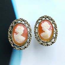 Vintage Jewelry 西洋古董飾品  CAMEO 優雅仕女 簍空框 夾式耳環