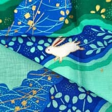 Japanese Vintage Handkerchief - Rabbits, Susuki Grass & Bellflowers 17x17 inches